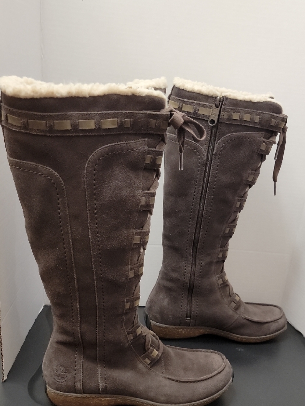 Timberland Earthkeepers Grandby Suede Tall Winter Boots w/ Faux Fur Lining - Picture 3 of 8